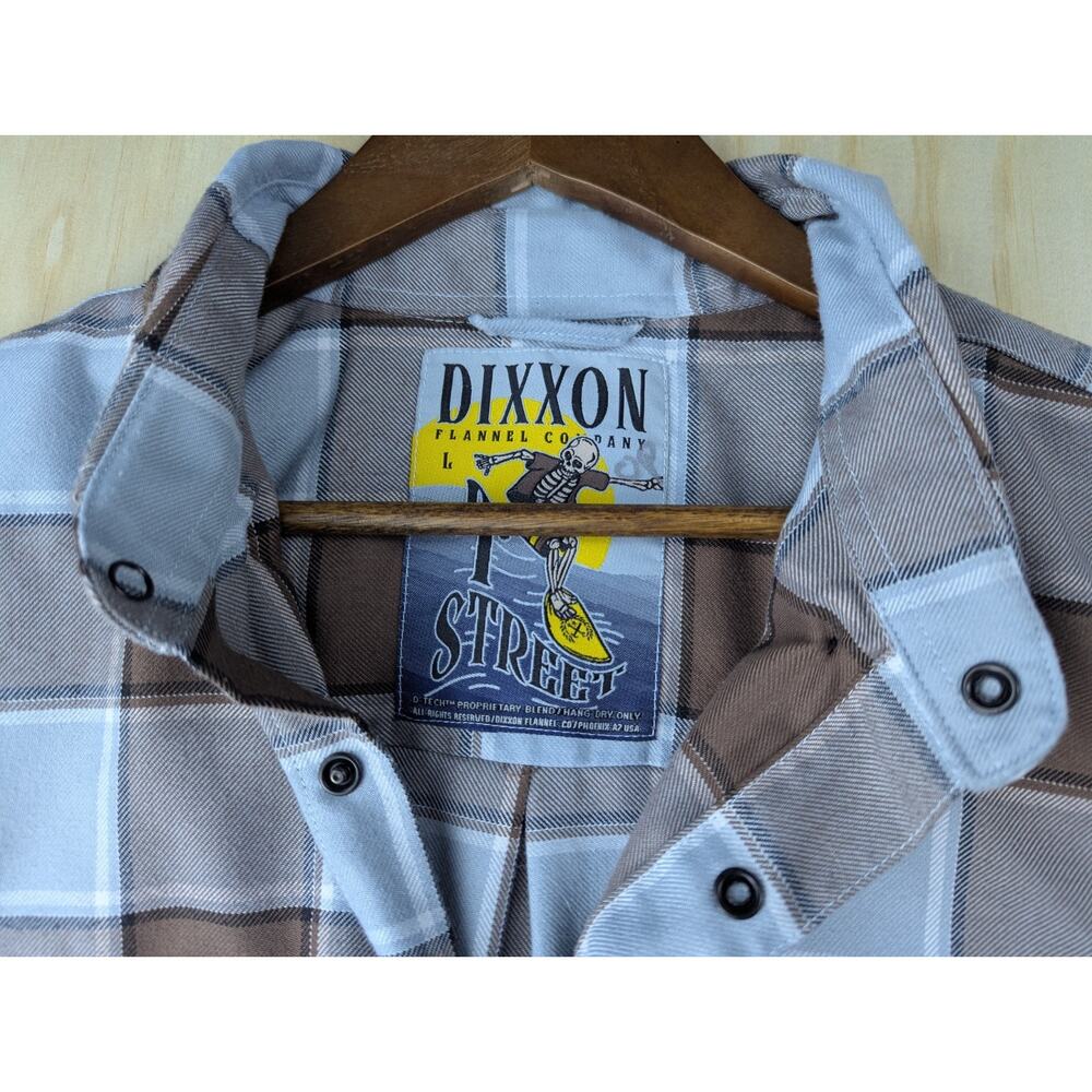 Dixxon Men's Large T Street Plaid Flannel Long Sleeve Snap Shirt Brown Blue - Picture 8 of 10